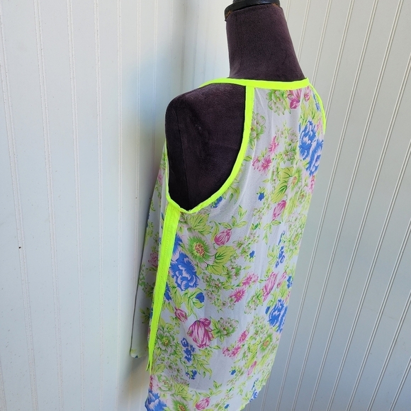 Poly Poly Yellow Floral Zip Sheer Blouse Retro Bright Boho Chic Sz M - Picture 7 of 11